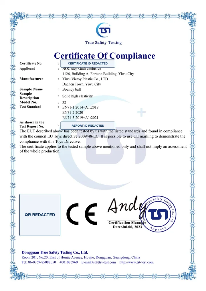 Redacted preview of CE Compliance Document