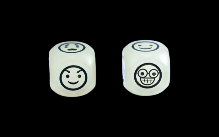 GLOW-IN-THE-DARK EMOJI DICE BALL, model PR030, assortment view